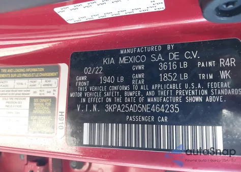 2022 Kia Rio 5-Door S from USA, damaged, VIN 3KPA25AD5NE464235